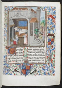 Royal MS 15 D I f.18r Kvinder, der tager sig af en syg mand, 