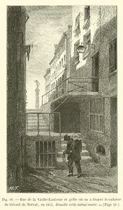 Rue de la Vieille-Lanterne og porten, hvor liget af Gerard de Nerval blev fundet i 1855, revet ned samme år af French School