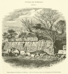 Aztec-ruinerne af Xochicalco, Mexico (gravering) af French School
