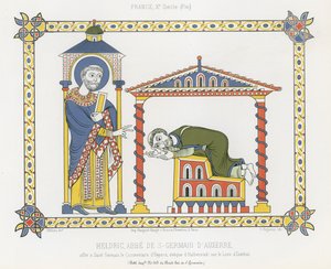 Saint Germain og Heldric ved klosteret Saint-Germain dAuxerre af French School