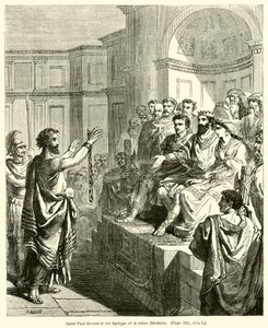 Sankt Paul før kong Agrippa og dronning Berenice (gravering) af French School