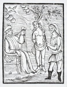 Sankt Reine tortureres, hendes hud revet af jernkamme, på befaling af Olibre, for at nægte at fornægte hendes tro af French School