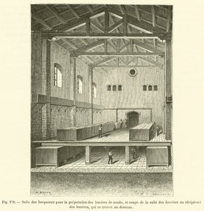 Barquieux-rum til fremstilling af sodavandslud og sektion af bassinrummet (gravering) af French School