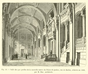 Salle des pas perdus ved den nye indgang til Palais de Justice, rue de Harlay, færdiggjort i 1868 af M Duc, arkitekt af French School