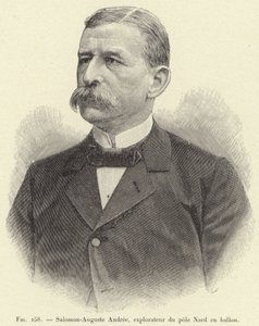 Salomon-August Andree, opdagelsesrejsende af Nordpolen i en ballon (gravering) af French School