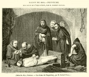 Salon fra 1841, maleri, en scene fra inkvisitionen (gravering) af French School