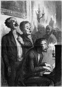 Singer Lounge. Tegnefilm af Honore Daumier (1808-1879). Indgravering i "" Le Monde Illustré"" nr. 290 af 1. november 1862. af French School