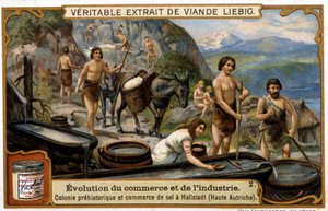 Salthandel i Øvre Østrig i forhistorisk tid i Hallstadt - chromo. Liébig af French School