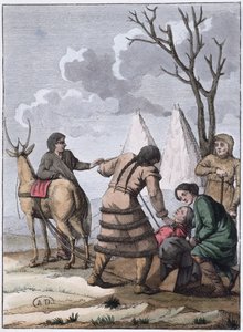 Samoyede ægteskab, 1811 (farvegravering) af French School