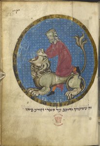 Samson og løven, fra Nordfransk Miscellany, ca. 1280 (vellum) af French School