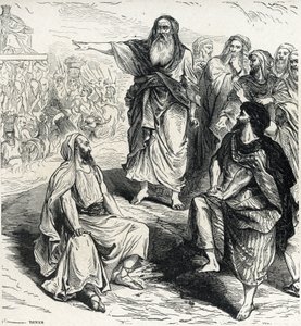 Samuel viser israelitterne farerne ved at have en konge Indgravering fra Lahure privatsamling fra det 19. århundrede af French School