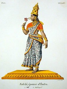 Indras Satchi-kone, graveret af C. de Motte (1785-1836) (farve litho) af French School