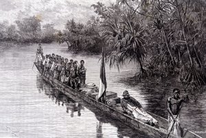 Savorgnan af Brazza i en kano i pandanus i Vestafrika - i "" Tour du Monde"", 2. uge 1887 af French School