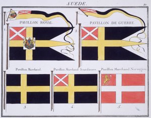 Skandinaviske flag, fra en fransk bog med flag, ca. 1819 af French School
