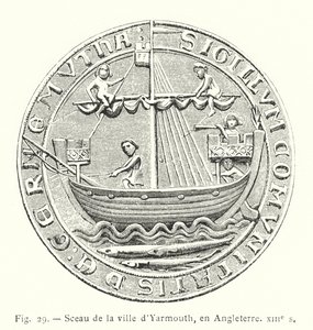 Segl fra byen Yarmouth, England, 1200-tallet (gravering) af French School