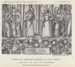 Scene fra det komiske teater i det sekstende århundrede (litho) af French School