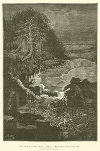 Scene fra triasperioden (konkyliansk periode) (gravering) af French School