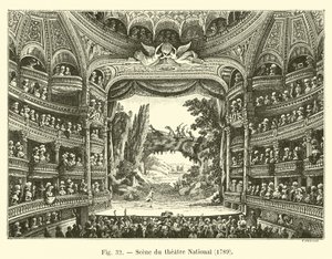 Scene du theatre National, 1789 af French School