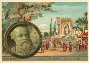 Scene fra Charles Gounods opera Le Tribut de Zamora (chromolitho) af French School