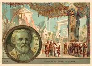 Scene fra Giuseppe Verdis opera Aida (chromolitho) af French School
