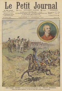 Scene fra "King Without a Throne", den nye serie i Le Petit Journal (farve litho) af French School