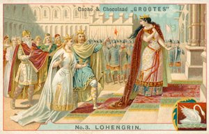 Scene fra Richard Wagners opera Lohengrin (chromolitho) af French School