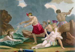 Scene fra historien om den aztekiske prinsesse Amazilly og hendes bror Telasco af French School