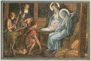 Scene fra Jesu liv (farvet indgravering) af French School