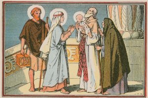 Scene fra Jesu liv (farvet indgravering) af French School