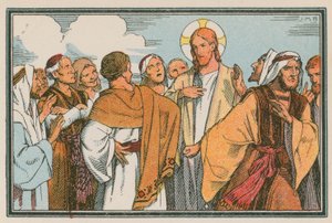 Scene fra Jesu liv (farvet indgravering) af French School