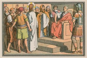 Scene fra Jesu liv (farvet indgravering) af French School