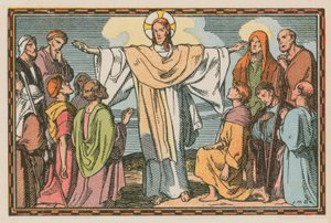 Scene fra Jesu liv (farvet indgravering) af French School