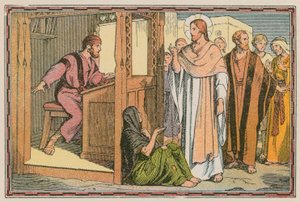 Scene fra Jesu liv (farvet indgravering) af French School
