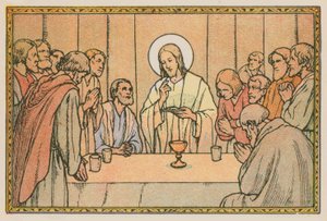 Scene fra Jesu liv (farvet indgravering) af French School