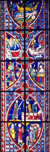 Scene fra St. Vincents liv, 1245-7 (farvet og malet glas) af French School