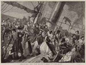 Scene om bord på en fransk dampskib fra Havre til Honfleur (gravering) af French School