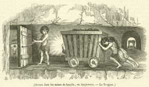 Scenes in the mine mines, in England, Le Trapperdani af French School