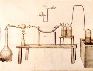 Videnskabeligt udstyr, fra The Elements of Chemistry af Antoine Laurent de Lavoisier (1743-94) indgraveret af D.Lizars, 1796 af French School