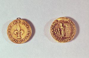 Forsegling og kontrasegl fra Quinze-Vingts Hospital, der viser St. Louis, der fører blinde ind i hospice (voks) af French School