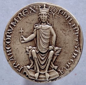 Segl af kong Philip II dit Philippe Augustus (1165-1223) Paris fra det 13. århundrede, Archives Nationales af French School