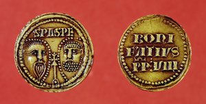 Segl med St. Pauls og St. Peters hoveder, fra en tyr af Pave Boniface VIII, recto og verso, 1295 (voks) af French School