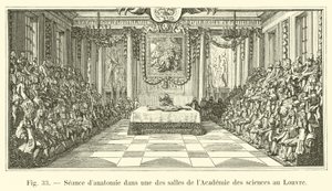 Anatomi-session i et af værelserne på Videnskabsakademiet på Louvre af French School