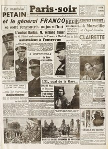 Anden Verdenskrig (1939-1945) - Anden Verdenskrig (WWII eller WW2): PARIS KILDE [Nr. 237] af 14/02/1941 - Møde mellem LE MARECHAL PETAIN og GENERAL FRANCO - af French School