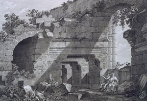 Anden række gallerier i amfiteatret i Nimes, fra Antiquities of France: Vol I, Monuments of Nimes af French School