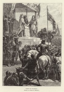 Serment de Strasbourg. Eder fra Strasbourg, alliancen mellem Ludvig den Tyske og Karl den Skaldede, konger af Øst- og Vestfrankien, 842 (stik) af French School