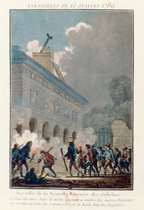 Sætte ild til Fermiers Generaux-muren i Paris den 12. juli 1789 af French School
