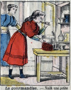 Syv dødbringende fiskeri: Gourmandise. Epinal billeddannelse sidst i det 19. århundrede. (I sette peccati o vizi capitali) af French School
