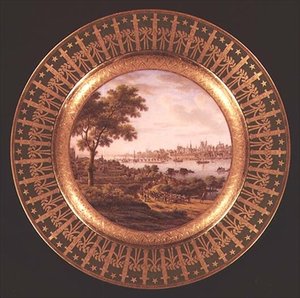Sevres tallerken dekoreret med udsigt over Warszawa (porcelæn)