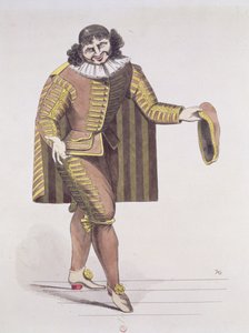 Sganarelle i LEcole des Maris af Moliere, premiere 24. juni 1661 på Palais-Royal Theatre, Paris (pen, blæk & wc på papir) af French School