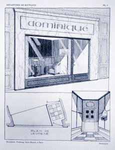 Butiksfront, plade 2, illustration fra Devantures de Boutiques af Louis-Pierre Sezille, Paris, 1927 af French School